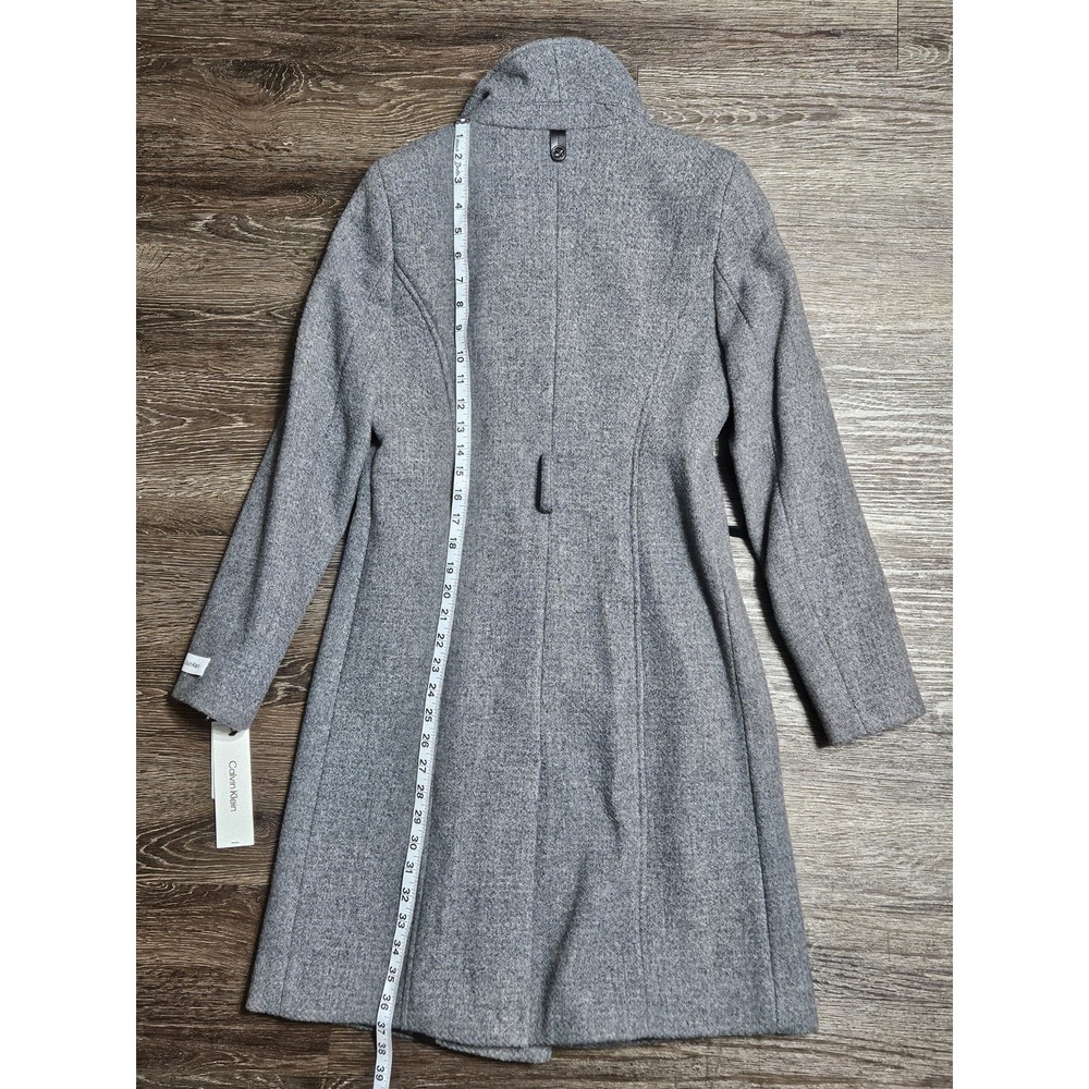 Calvin Klein Grey Women's Wool Blend Angled Twill Wrap Belted Coat Size XS - Picture 13 of 15